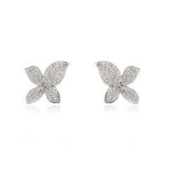18K White Gold Flower Design Diamond Earrings
