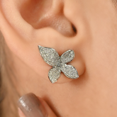 18K White Gold Flower Design Diamond Earrings