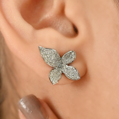 18K White Gold Flower Design Diamond Earrings