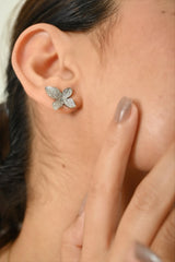 18K White Gold Flower Design Diamond Earrings