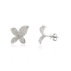 18K White Gold Flower Design Diamond Earrings